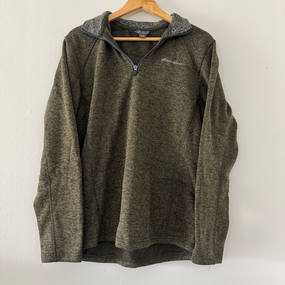 Eddie Bauer Olive Green Quarter-Zip Fleece Pullover Men’s Medium